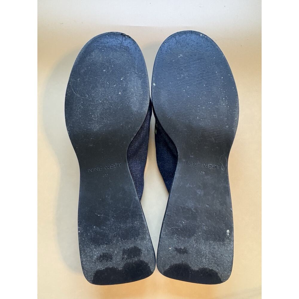 Nine West Y2K Denim Floral Embroidered Sequin Denim Mules Shoes Slip On Size 8 - Picture 7 of 9
